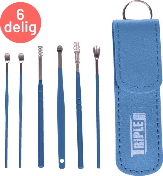 Triple J® Earwax Remover Set - Nettoyeur d'oreille - Set d' Outils - Acier inoxydable - Cuillère à oreille - Blauw