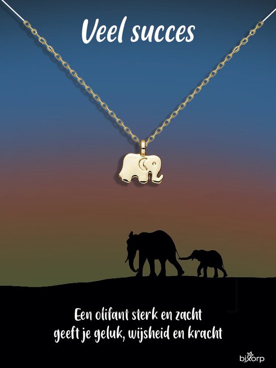 Bixorp Luck Elephant Cadeau Collier - Goud inoxydable plaqué or 18 carats - Cadeau pour le succès / Bonne chance / Adieu