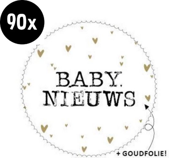 90x Sluitsticker Baby Nieuws | Goud Folie | 44 mm | Geboorte Sticker | Sluitzegel | Sticker Geboortekaart | Luxe Sluitzegel