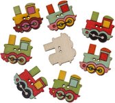 decoratie figuurtjes Locomotief knopen - hout - 7 stuks