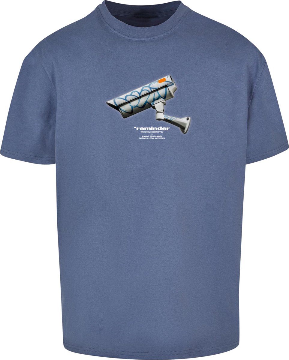 OVERSIZED! Dikke stof Heren Mannen Streetwear Urban Modern T-Shirt Casual CCTV Camera Security T-Shirt Blauw
