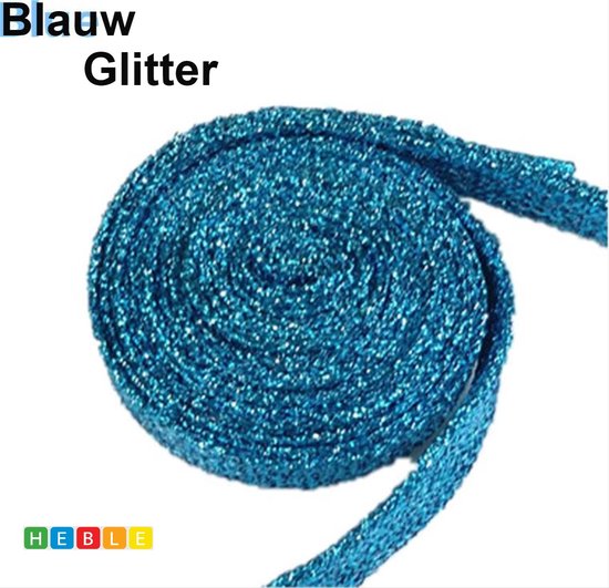 1 Paar Platte Glitter Veters Blauw 110cm - van Heble® *** | bol