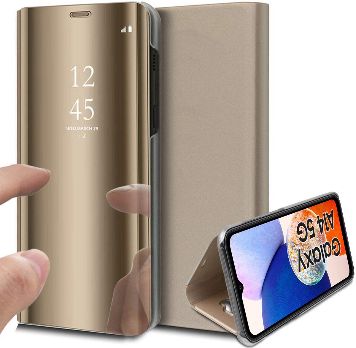 Hoesje geschikt voor Samsung Galaxy A14 - Book Case Spiegel Goud