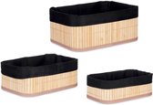 Kipit Badkamer/toilet ruimte opbergmandjes - bamboe/stof zwart - set 3x stuks - verschillende formaten