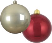 Grote decoratie kerstballen - 2x st - 20 cm - champagne en donkerrood -kunststof