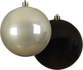 Grote decoratie kerstballen - 2x st - 14 cm - champagne en zwart - kunststof