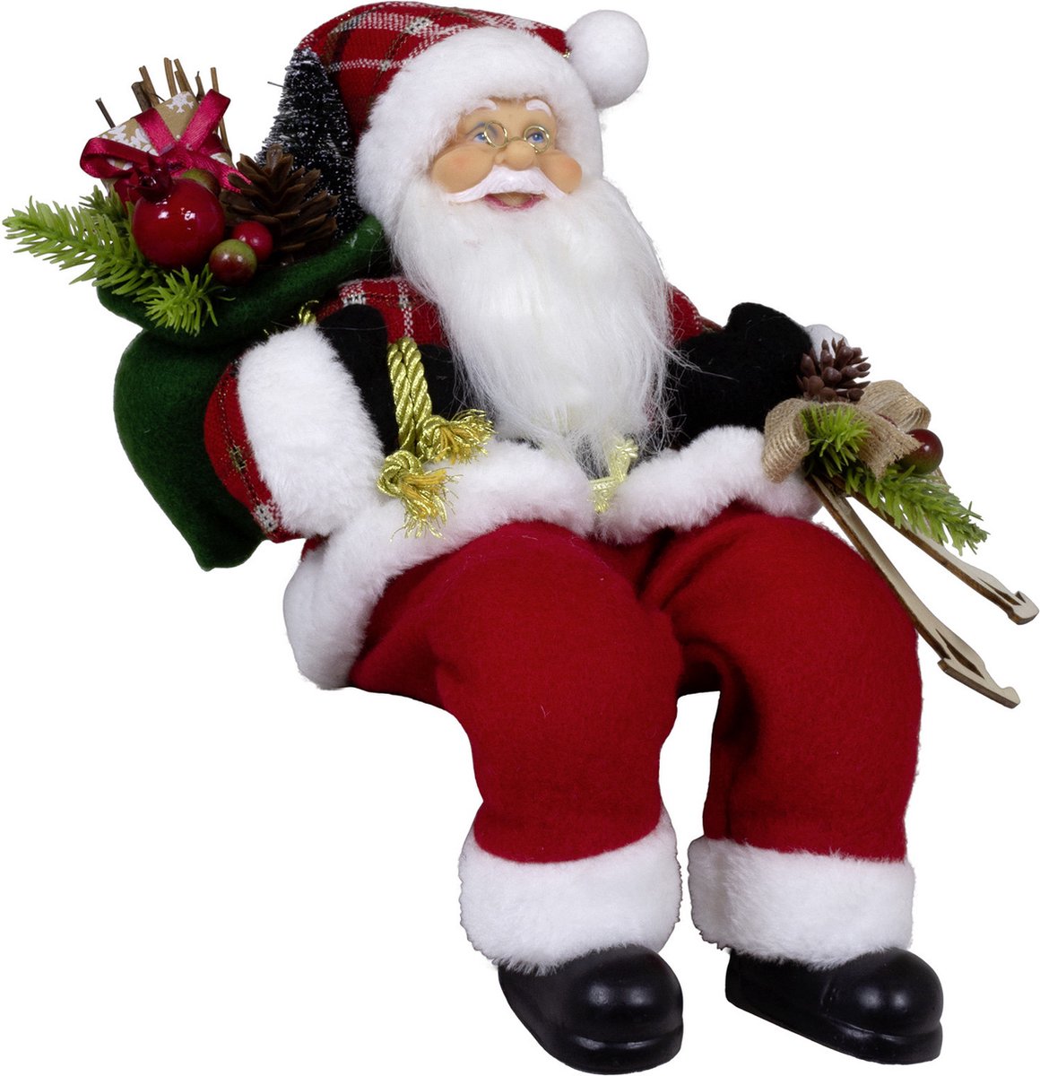 Kerstman decoratie pop Karel H30 cm rood zittend kerst beeld
