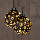 Anna Collection verlichte kerstballen - 2x st- zwart kosmos - D10 cm - warm wit