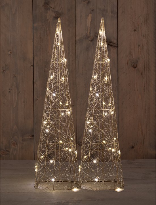 Anna Collection LED verlichte kegel kerstbomen- 2x st- goud - H60 - metaal