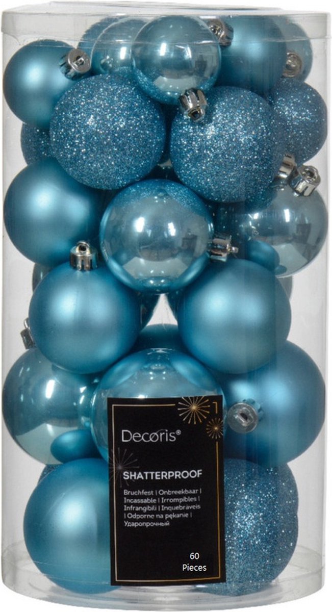 Decoris kerstballen - 60x - 4, 5 en 6 cm - kunststof - ijs blauw