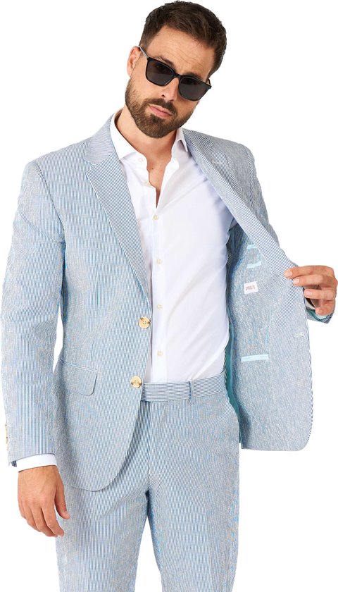 OppoSuits Daily Seer Sucker - Costume décontracté pour homme - Tenue décontractée chic - Pantalon et blazer inclus - Blauw - Taille : UE 52