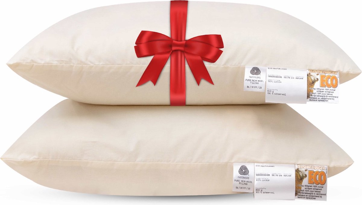 Terschellinger Wolweelde Terschellinger Hoofdkussen - Set van 2 stuks - IWS gecertificeerd Wol - Zacht/Medium - 60x70cm Creme