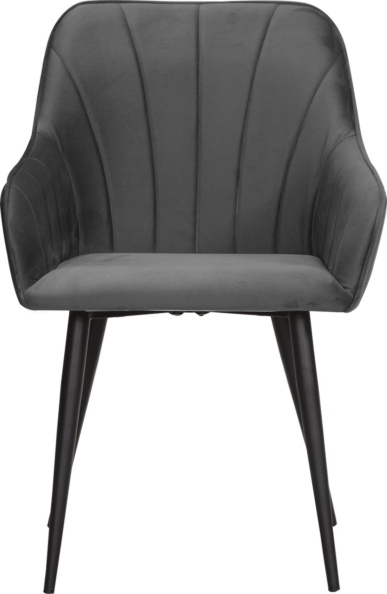 Soof&Tess - Set van 6 - Ferrara Eetkamerstoel - Grijs - Fluweel - Velvet - Industrieel - Met armleuning - Easy Clean Stoffen - Hoge Kwaliteit