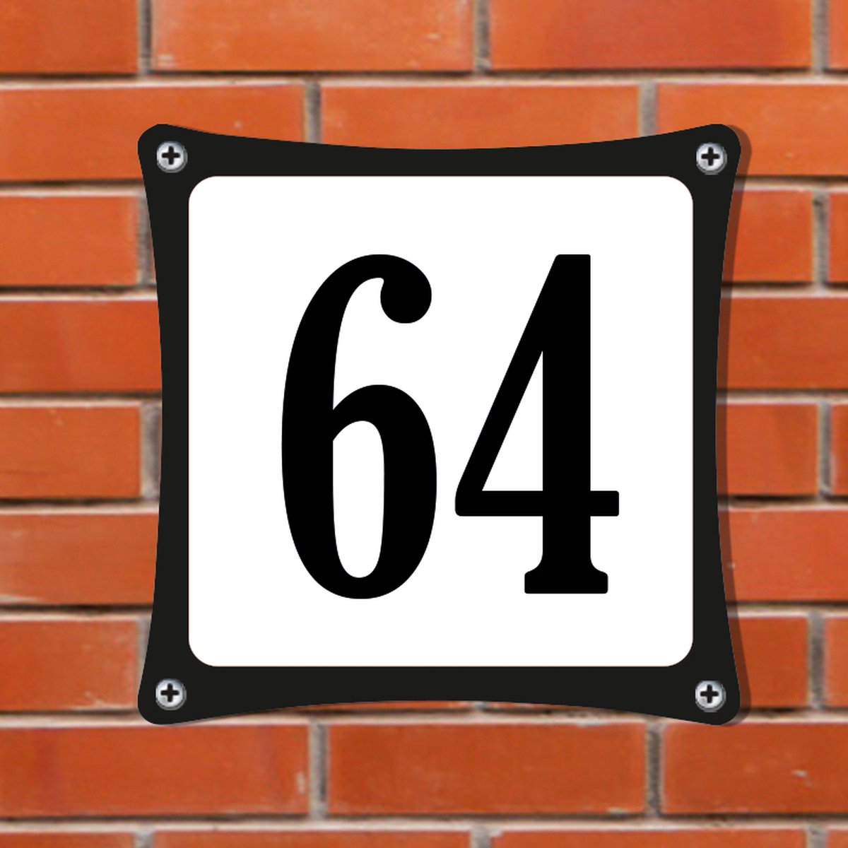 Namengigant Huisnummerbord Emaille-Look - Nummer 64 - Standaard - 10 x 10 cm | incl. schroeven