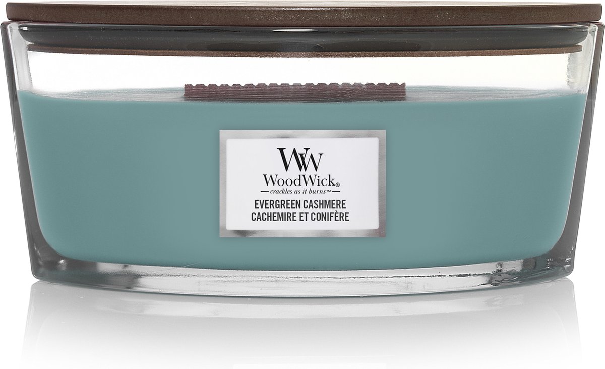 WoodWick Heartwick Flame Ellipse Geurkaars - Evergreen Cashmere - 50 branduren Blauw