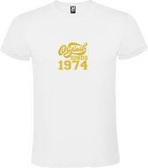 Wit T-Shirt met “Original Sinds 1974 “ Afbeelding Goud Size XS