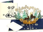 Cartes pop-up Popcards – Carte de Noël Chique avec cerfs et sapins, carte pop-up sapins de Noël Carte de vœux 3D