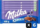 Milka Chocolade Reep Oreo - 100 gr - 6 stuks - Chocolade - Snack - Voordeelverpakking