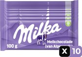 Milka Alpenmelkchocolade 100 g - 10 Stuks - Reep - Chocolade - Snack - Voordeelverpakking