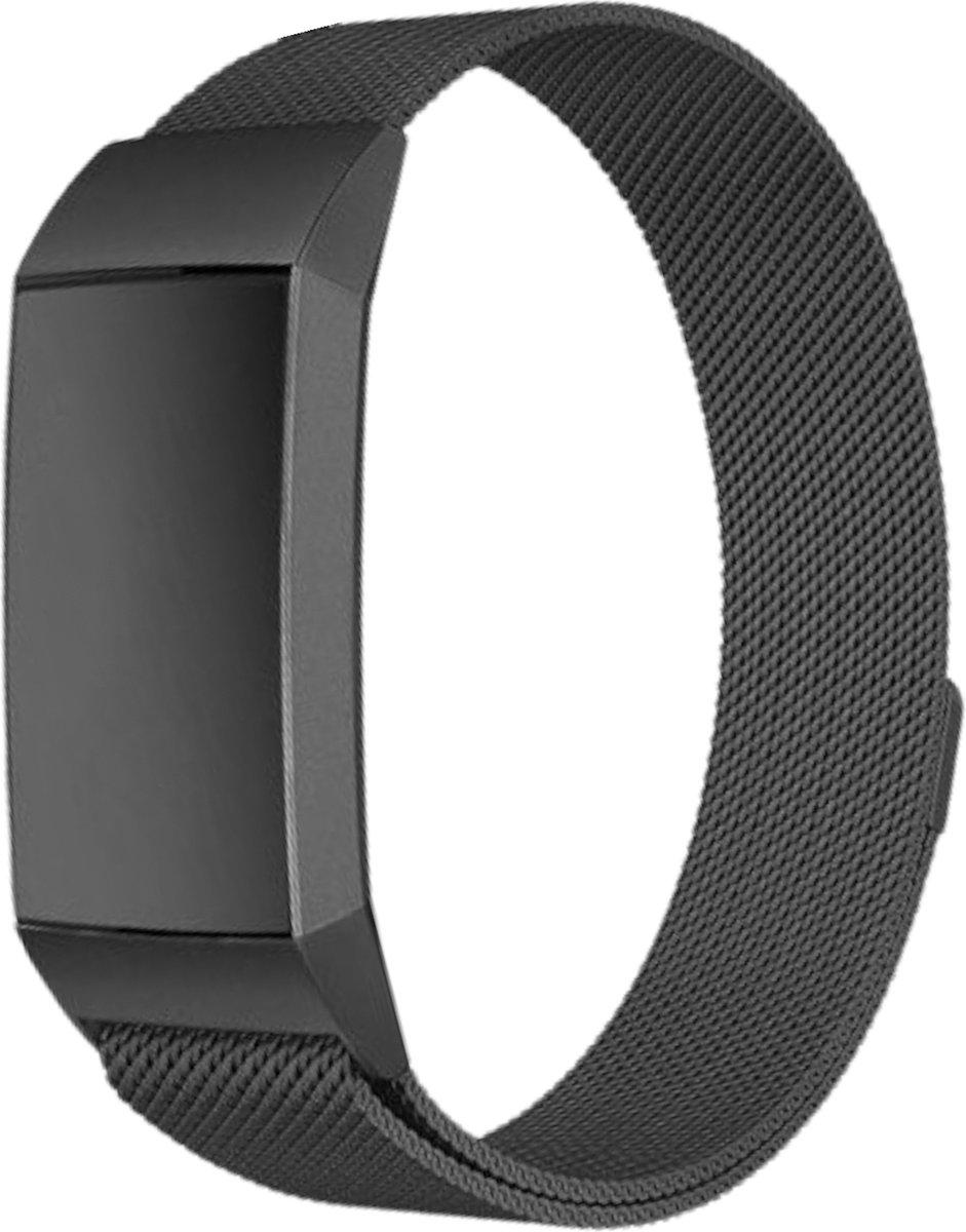 123watches milanese band - zwart - ML - Geschikt voor Fitbit Charge 3 & 4