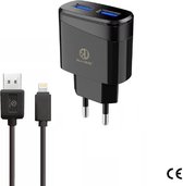 Oplader Rico Vitello, thuislader 2,4A en kabel 1 meter Zwart, USB Lightning kabel voor iPhone, travel charger , CE certificate