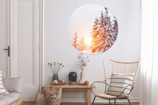 WallCircle - Stickers muraux - Cercle Papier Peint - Soleil - Arbres - Neige - 120x120 cm - Cercle Mural - Auto Adhésif - Sticker Papier Peint Rond XXL