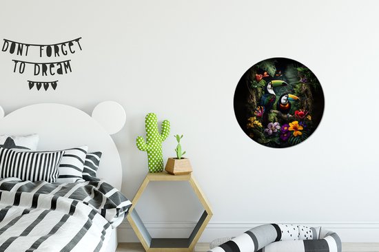 WallCircle - Wall Circle - Wall Circle Indoor - Toucan - Fleurs - Tropical - Jungle - Vogel - 30x30 cm - Décoration murale - Peintures Ronds