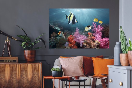 Sticker Muursticker Monde sous-marin - Corail coloré - 120x80 cm - feuille autocollante - sticker mural repositionnable