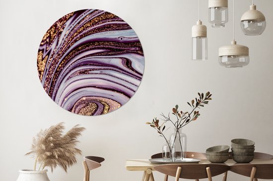 WallCircle - Stickers muraux - Cercle de papier peint - Marbre - Rose - Or - Glitter - Aspect marbre - Luxe - 120x120 cm - Cercle mural - Autocollant - Papier peint autocollant rond XXL