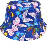 Bucket Hat Omkeerbaar Vlinder Wit Color Blauw Festival Vissers Hoedje Print Patroon