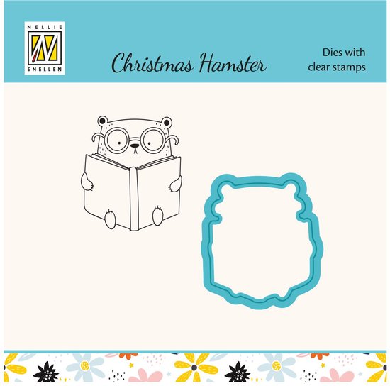 Foto: Hdcs039 nellie snellen set die cut clearstamp 34x38mm snijmal en stempel hamster met boek