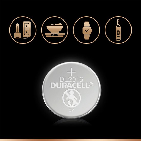 Duracell DL2016 pile bouton lithium 3V 4 pièces