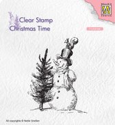CT029 Stempel Nellie Snellen - Clear Stamps Christmas time - Snowman with tree - kerst sneeuwman en kerstboom