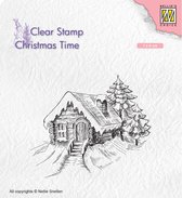 CT030 Stempel Nellie Snellen - Clear Stamps Christmas time - Cosily snowy cottage - kerst huis in sneeuw