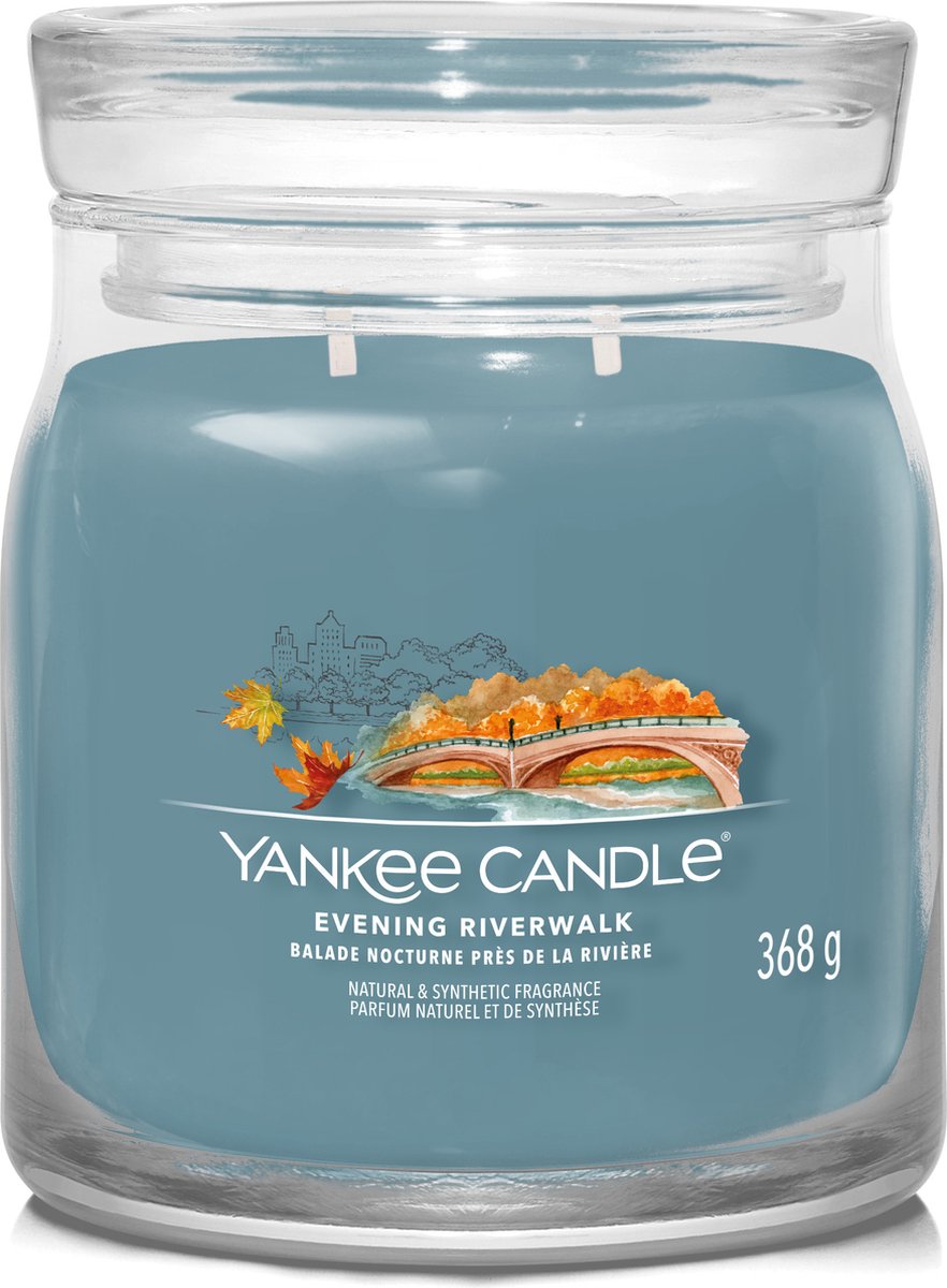 Yankee Candle Evening Riverwalk Medium Geurkaars - 50 branduren - 2 lonten Blauw