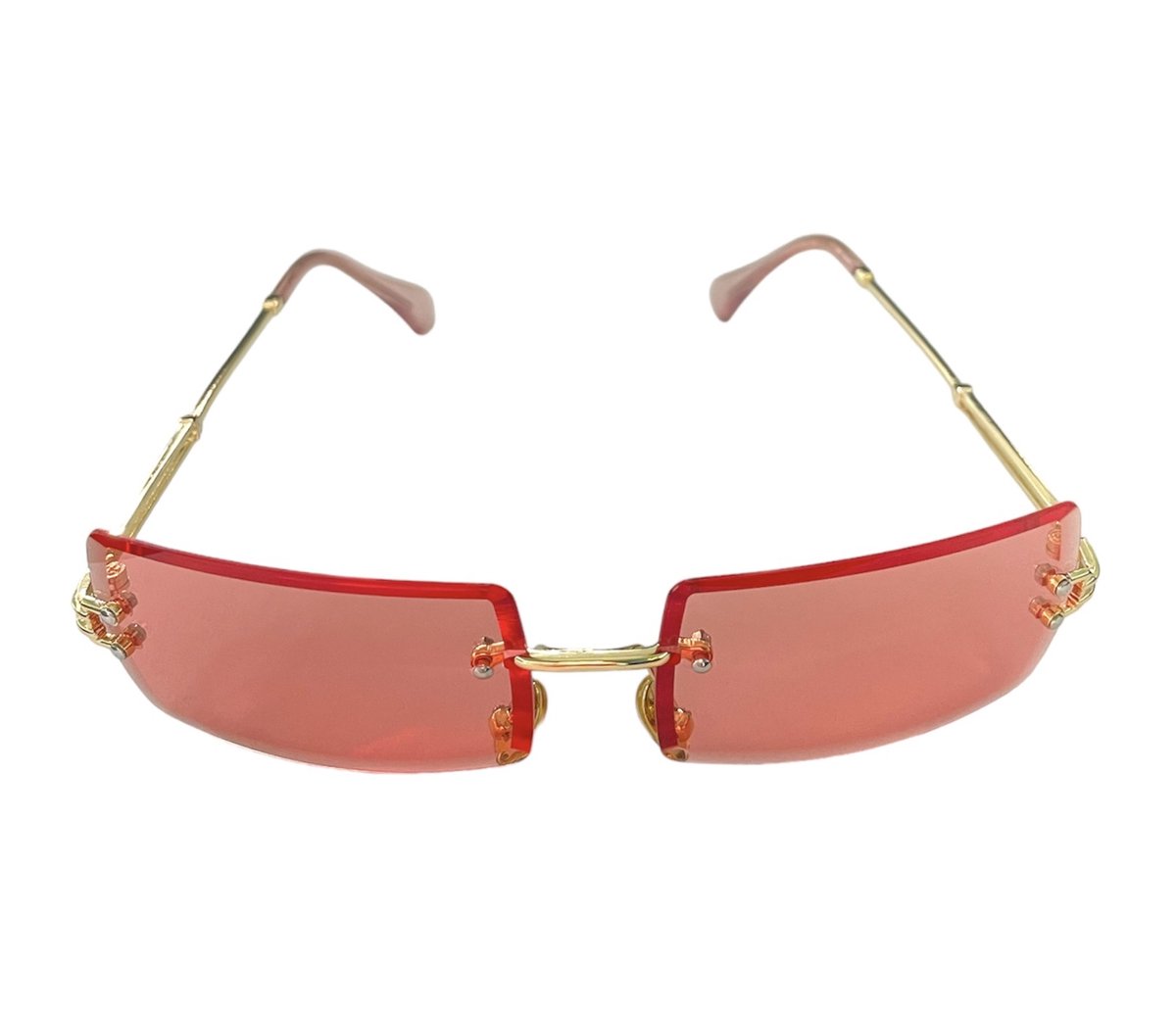 ASTRADAVI Zonnebril - Unisex Sunglasses UV400 - Gouden Metalen frame - Randloos Lenzen - Roze