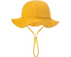 Schattige Vakantie Zonnehoed Linnen look - Oker / Geel kleur | 3 – 18 Maanden | Baby – Kind | UV Werend | Elastiek – Licht Uitrekbaar | Strandhoedje - Zomer Accessoire | Voor op het strand of onderweg! | DH collection