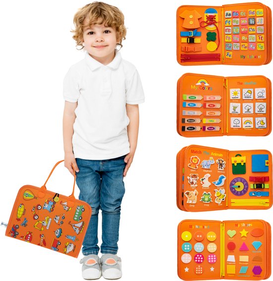Qualitá® Montessori Speelgoed Voertuigen - Sensorisch Speelgoed - Activiteitenbord - Busy Board - Montessori voor thuis - Educatief - Voertuigen - Activiteitenboek