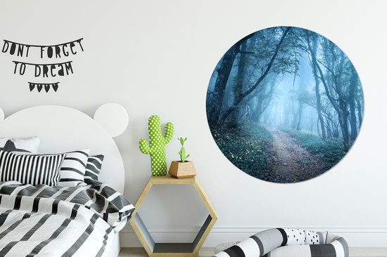 WallCircle - Stickers muraux - Cercle de papier peint - Arbres - Nature - Brume - ⌀ 120 cm - Cercle mural - Autocollant - Sticker papier peint rond XXL