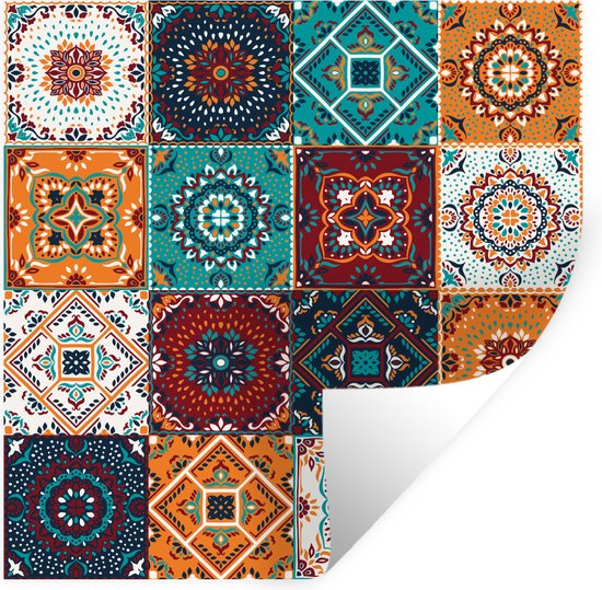 Muurstickers - Sticker Folie - Retro - Bladeren - Design - Oranje - Bruin - 50x50 cm - Plakfolie - Muurstickers Kinderkamer - Zelfklevend Behang - Zelfklevend behangpapier - Stickerfolie