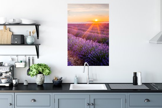 Muurstickers - Sticker Folie - Lavendel - Zonsondergang - Bloemen - Paars - 60x90 cm - Plakfolie - Muurstickers Kinderkamer - Zelfklevend Behang - Zelfklevend behangpapier - Stickerfolie