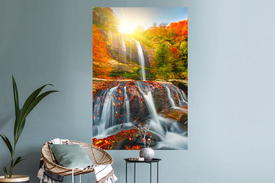 Stickers muraux - Film autocollant - Cascade - Nature - Automne - Rouge - Water - 80x120 cm - Film adhésif - Stickers muraux Chambre d'enfant - Papier peint autocollant - Papier peint autocollant - Film autocollant