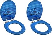 vidaXL - Toiletbrillen - met - soft-close - deksel - 2 - st - waterdruppel - MDF - blauw