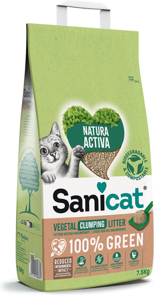Sanicat Natura Activa 100% Vert - Litière Litière pour chat - 7,5 kg | bol
