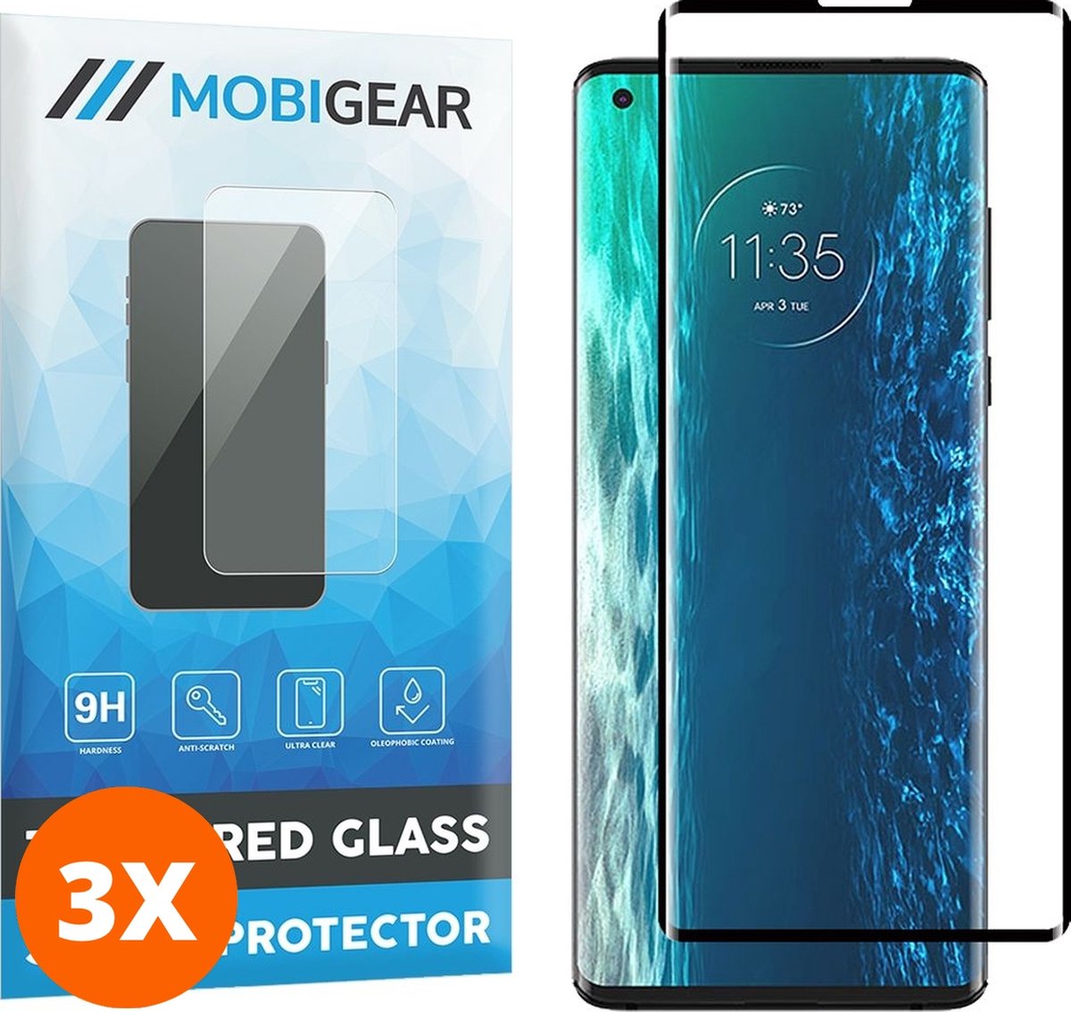 Mobigear Screenprotector geschikt voor Motorola Edge (2020) Glazen | Mobigear Curved Screenprotector - Case Friendly - Zwart (3-Pack)