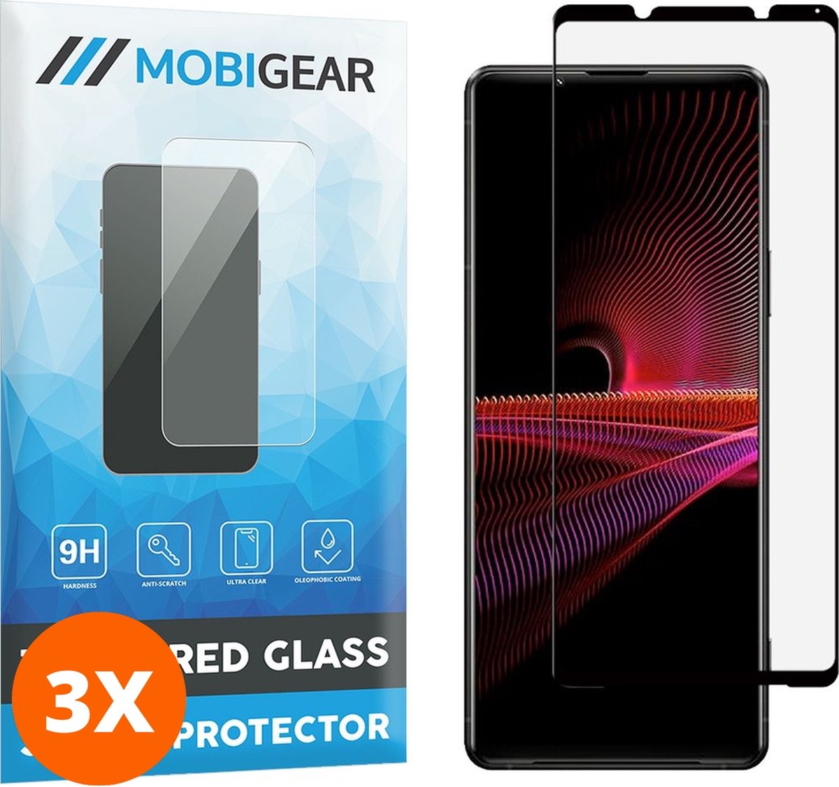 Mobigear Screenprotector geschikt voor Sony Xperia 1 III Glazen | Mobigear Premium Screenprotector - Case Friendly - Zwart (3-Pack)