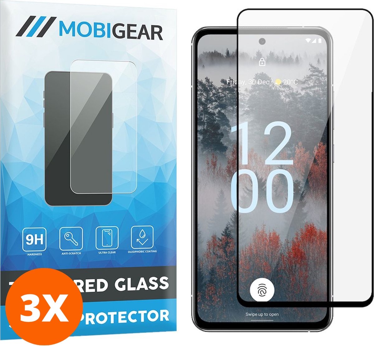Mobigear Screenprotector geschikt voor Nokia X30 Glazen | Mobigear Premium Screenprotector - Case Friendly - Zwart (3-Pack)