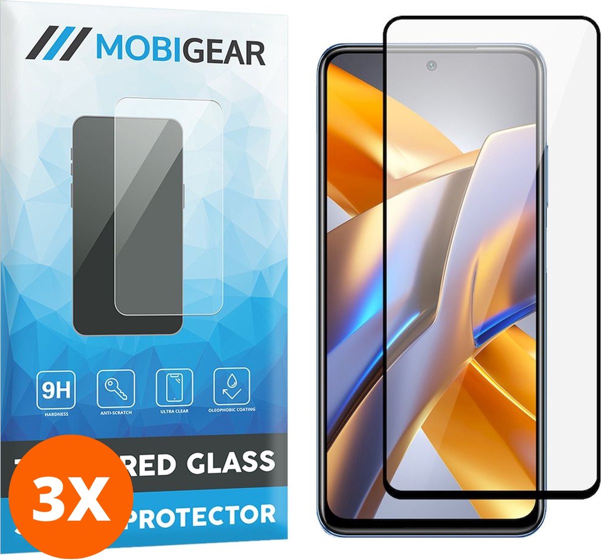 Mobigear Screenprotector geschikt voor POCO M5s Glazen | Mobigear Premium Screenprotector - Case Friendly - Zwart (3-Pack)