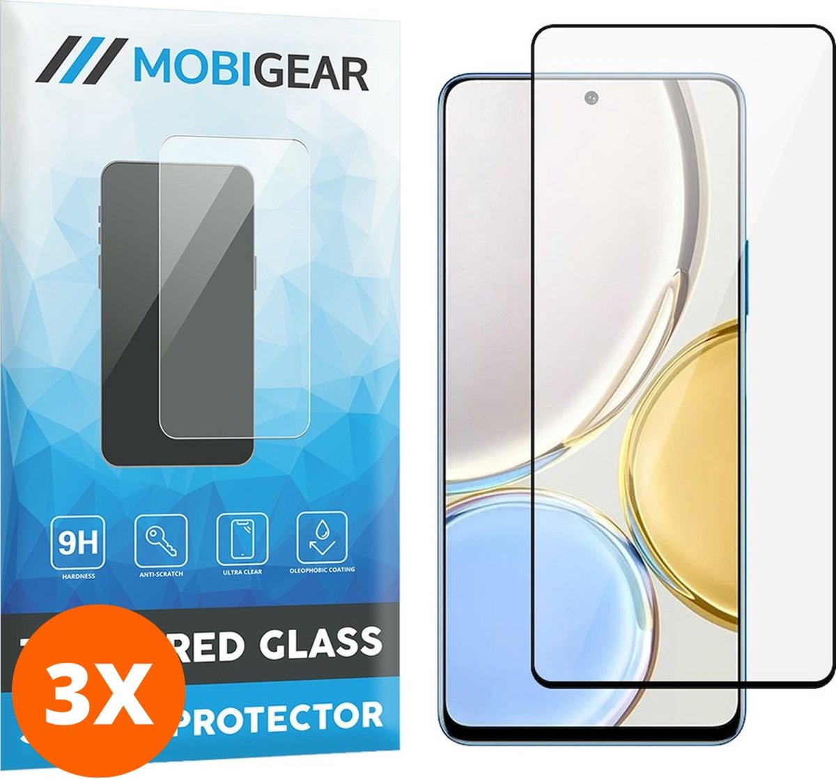 Mobigear Screenprotector geschikt voor HONOR Magic 4 Lite Glazen | Mobigear Premium Screenprotector - Case Friendly - Zwart (3-Pack)
