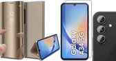 Hoesje geschikt voor Samsung Galaxy A34 - Screenprotector GlassGuard & Camera Lens Screen Protector - Book Case Spiegel Goud